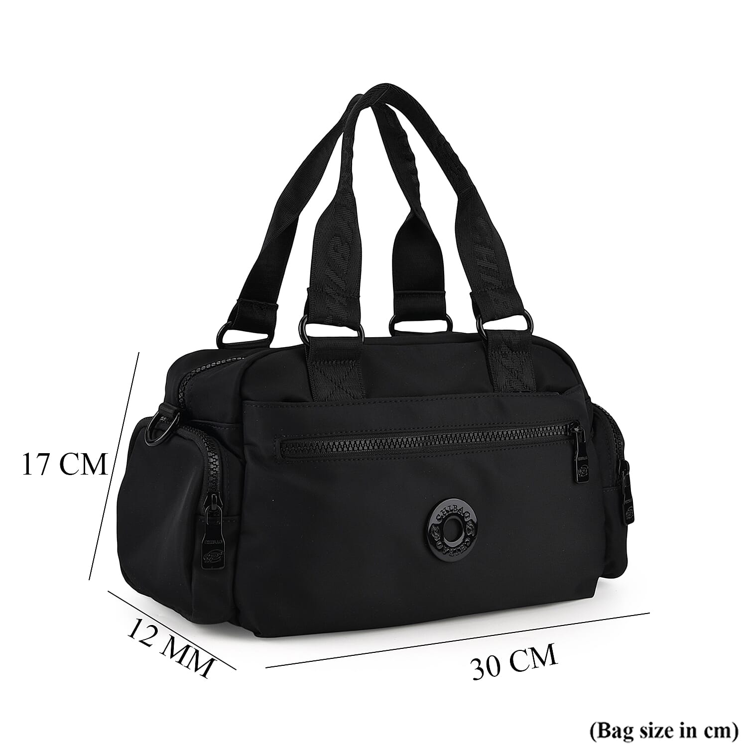 BRAND NEW - Water - Resistant Multi-Zip Pocket Shoulder Utility Bag with Detachable Crossbody Strap - Black