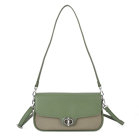 Designer Inspired - Convertible Dual-Strap Convertible Baguette Crossbody & Shoulder Bag - Basil Green