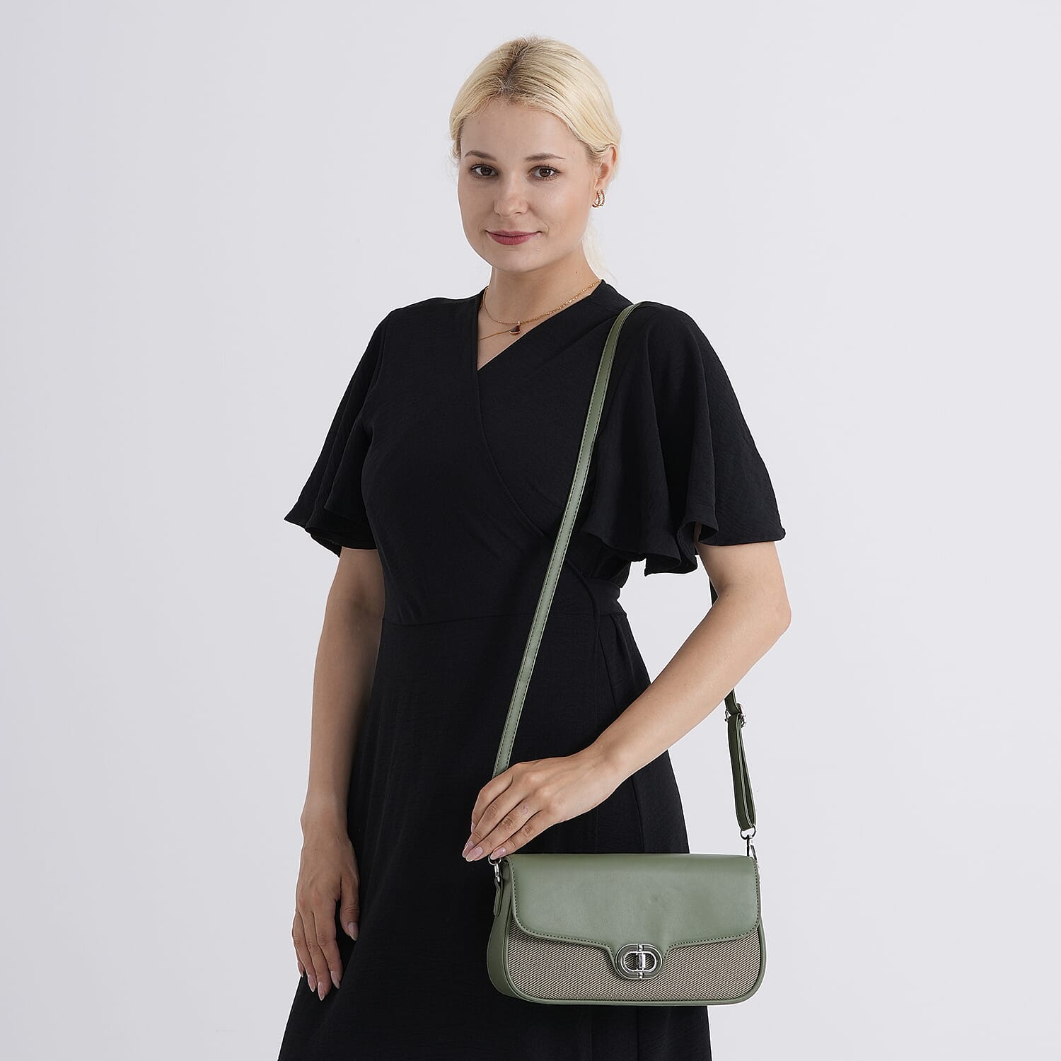 Designer Inspired - Convertible Dual-Strap Convertible Baguette Crossbody & Shoulder Bag - Basil Green