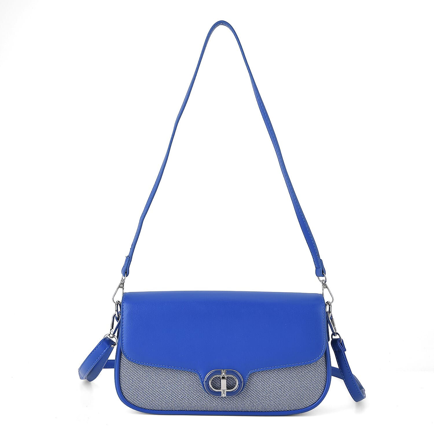 Designer Inspired - Convertible Dual-Strap Convertible Baguette Crossbody & Shoulder Bag - Navy Blue