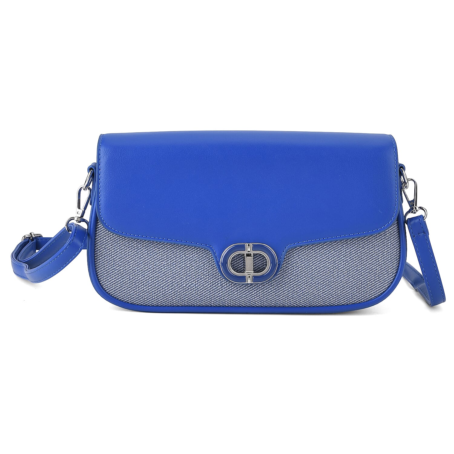 Designer Inspired - Convertible Dual-Strap Convertible Baguette Crossbody & Shoulder Bag - Navy Blue