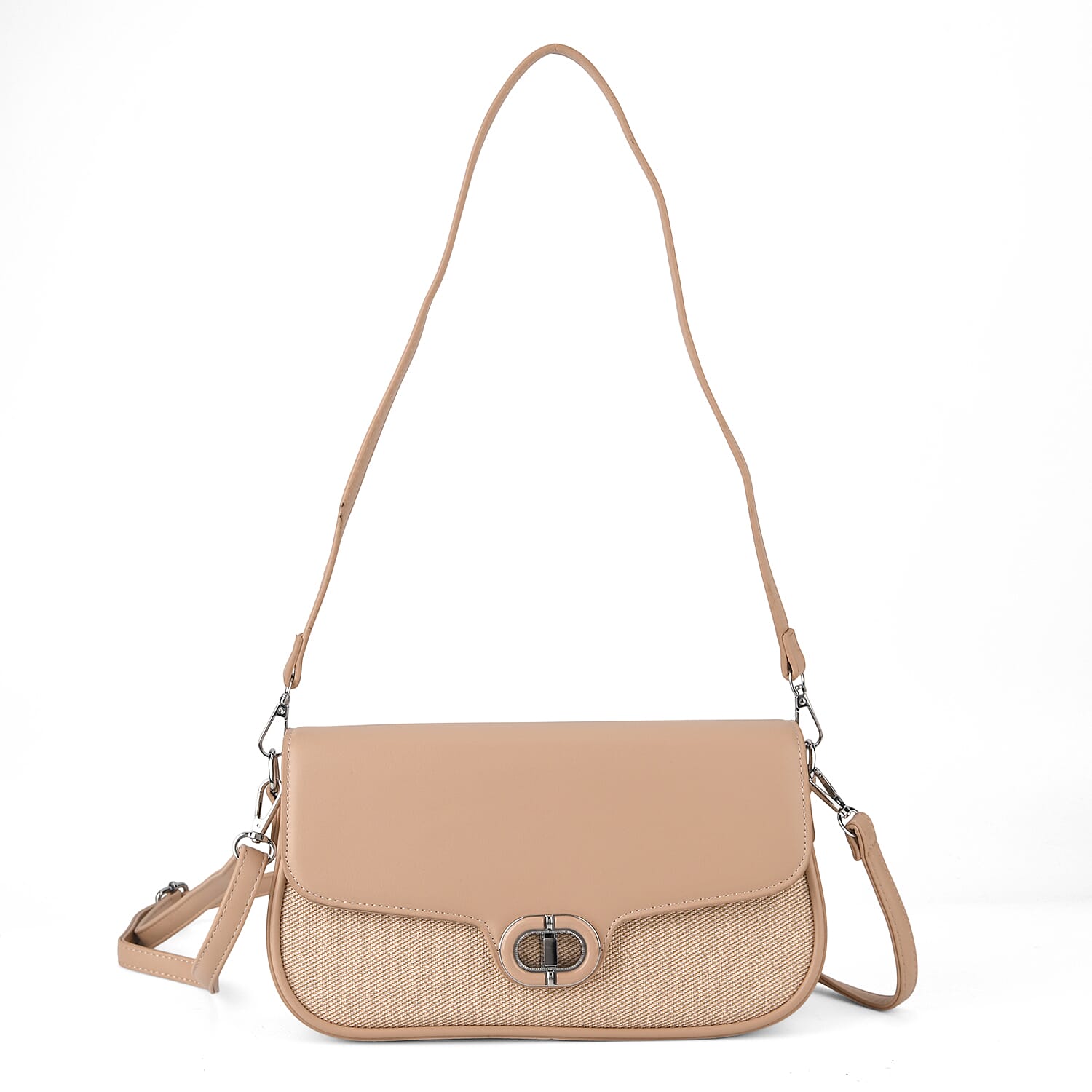 Designer Inspired - Convertible Dual-Strap Convertible Baguette Crossbody & Shoulder Bag - Camel