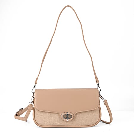Designer Inspired - Convertible Dual-Strap Convertible Baguette Crossbody & Shoulder Bag - Camel