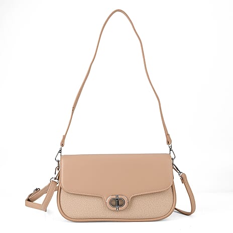 Designer Inspired - Convertible Dual-Strap Convertible Baguette Crossbody & Shoulder Bag - Camel