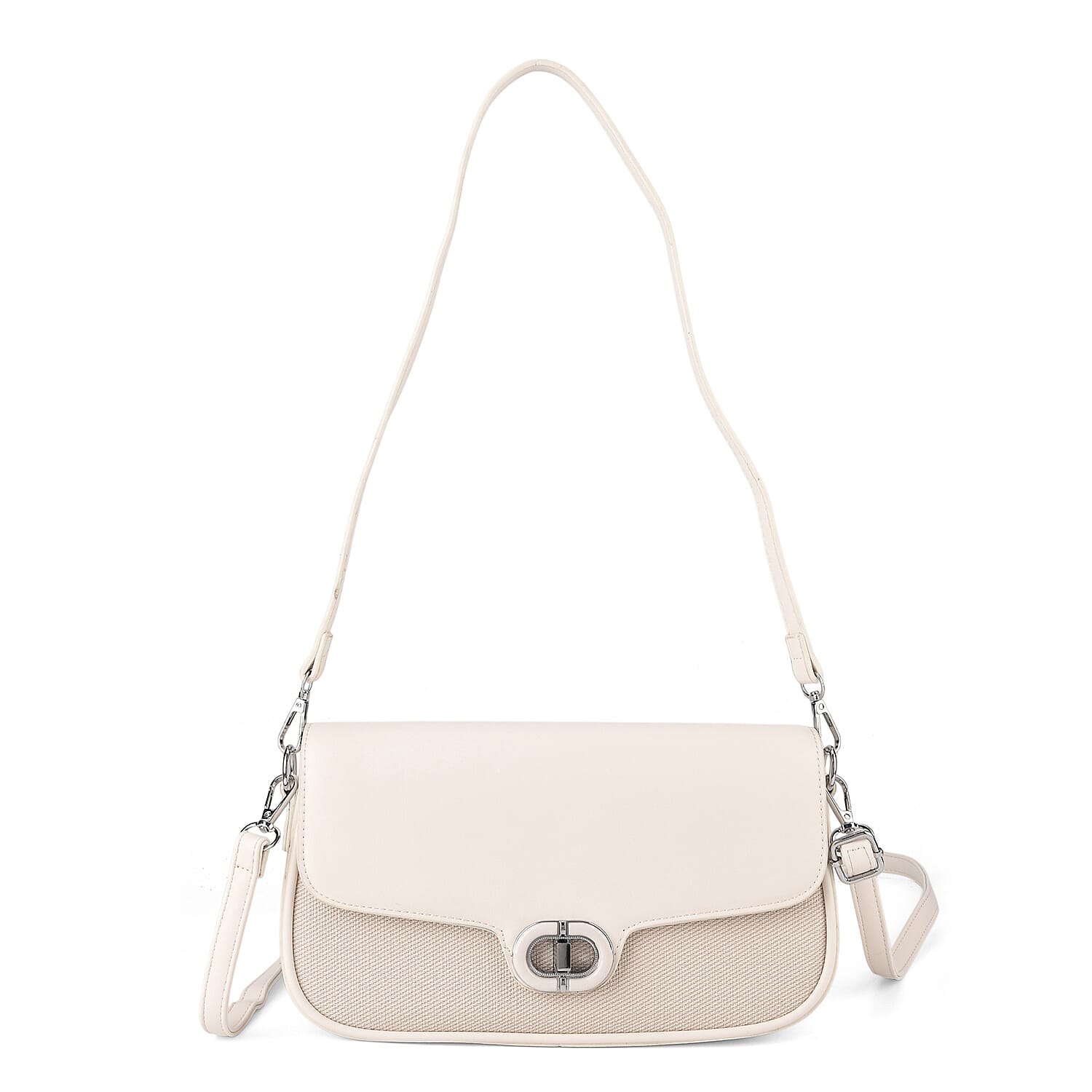 Designer Inspired - Convertible Dual-Strap Convertible Baguette Crossbody & Shoulder Bag - Off White