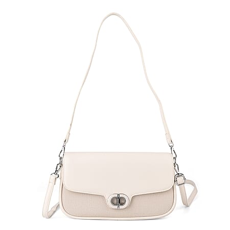 Designer Inspired - Convertible Dual-Strap Convertible Baguette Crossbody & Shoulder Bag - Off White