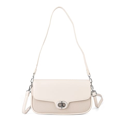 Designer Inspired - Convertible Dual-Strap Convertible Baguette Crossbody & Shoulder Bag - Off White