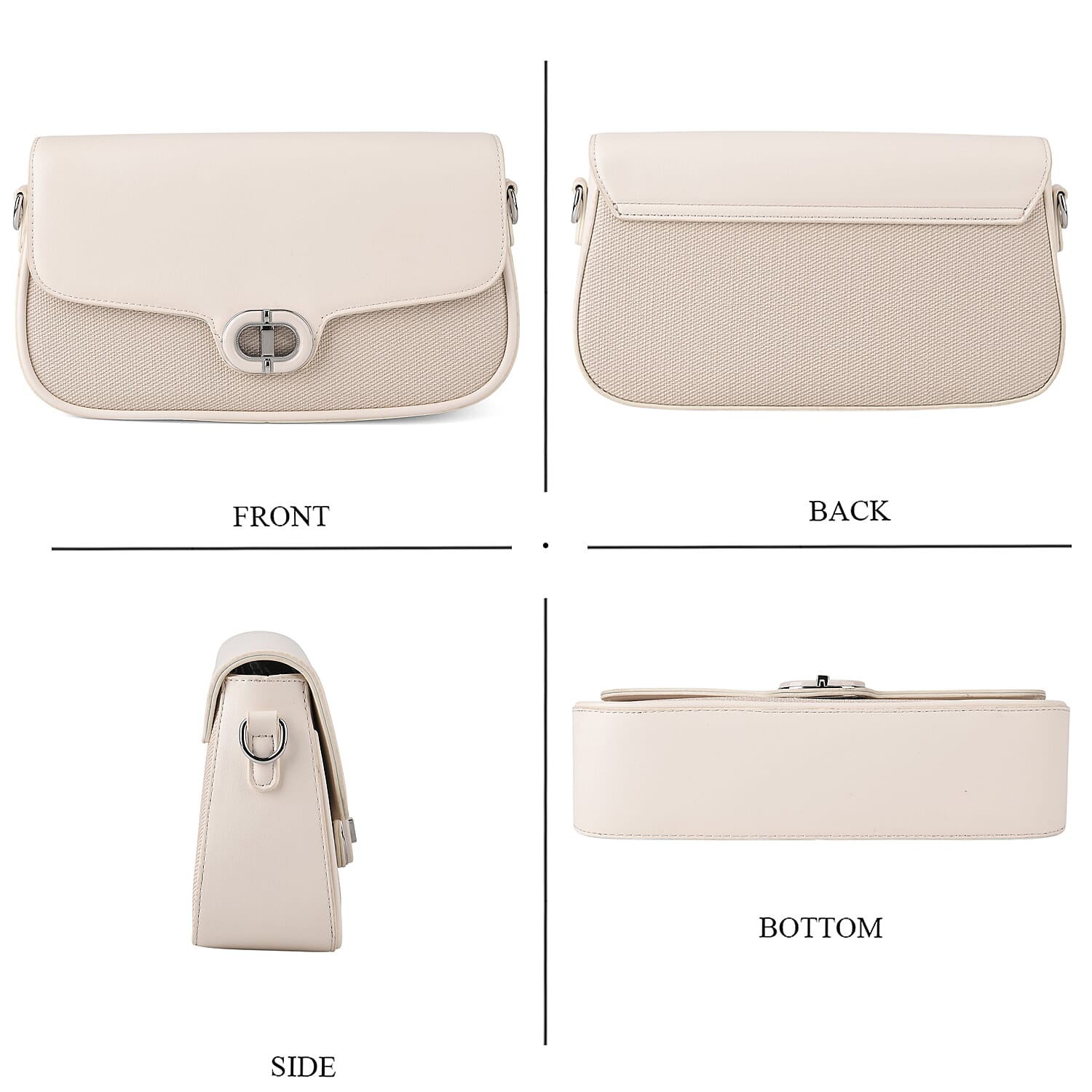 Designer Inspired - Convertible Dual-Strap Convertible Baguette Crossbody & Shoulder Bag - Off White