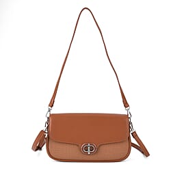 Designer Inspired - Convertible Dual-Strap Convertible Baguette Crossbody & Shoulder Bag - Camel