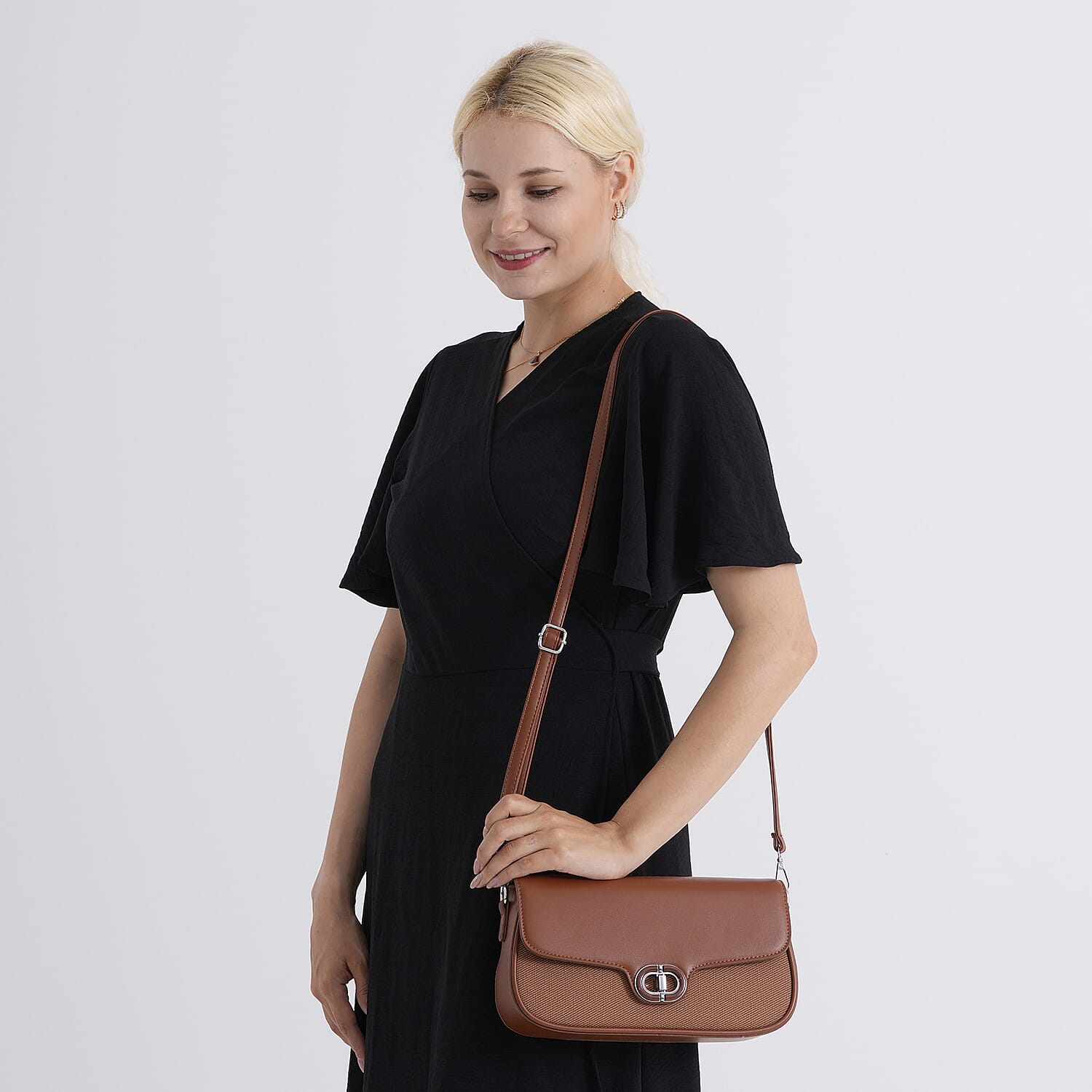 Designer Inspired - Convertible Dual-Strap Convertible Baguette Crossbody & Shoulder Bag - Brown