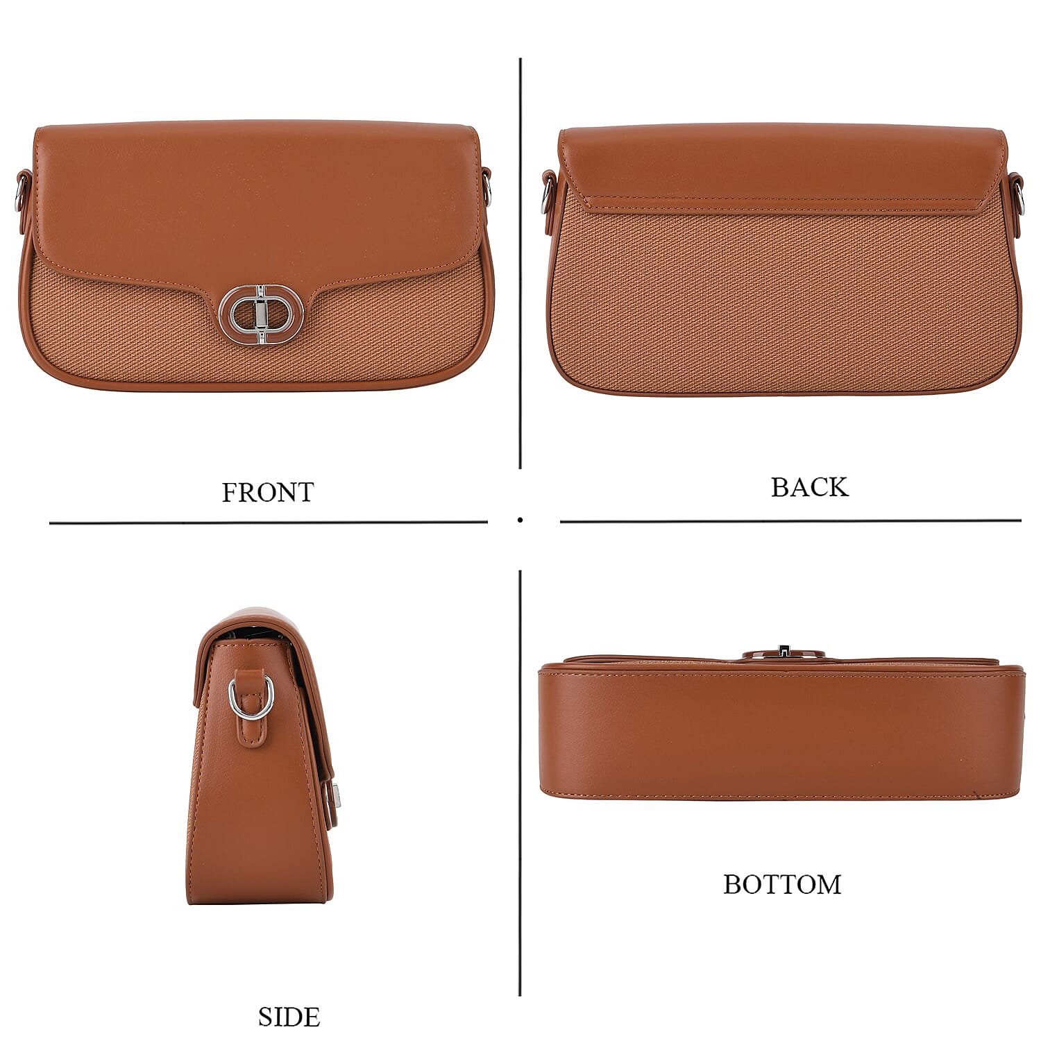 Designer Inspired - Convertible Dual-Strap Convertible Baguette Crossbody & Shoulder Bag - Brown