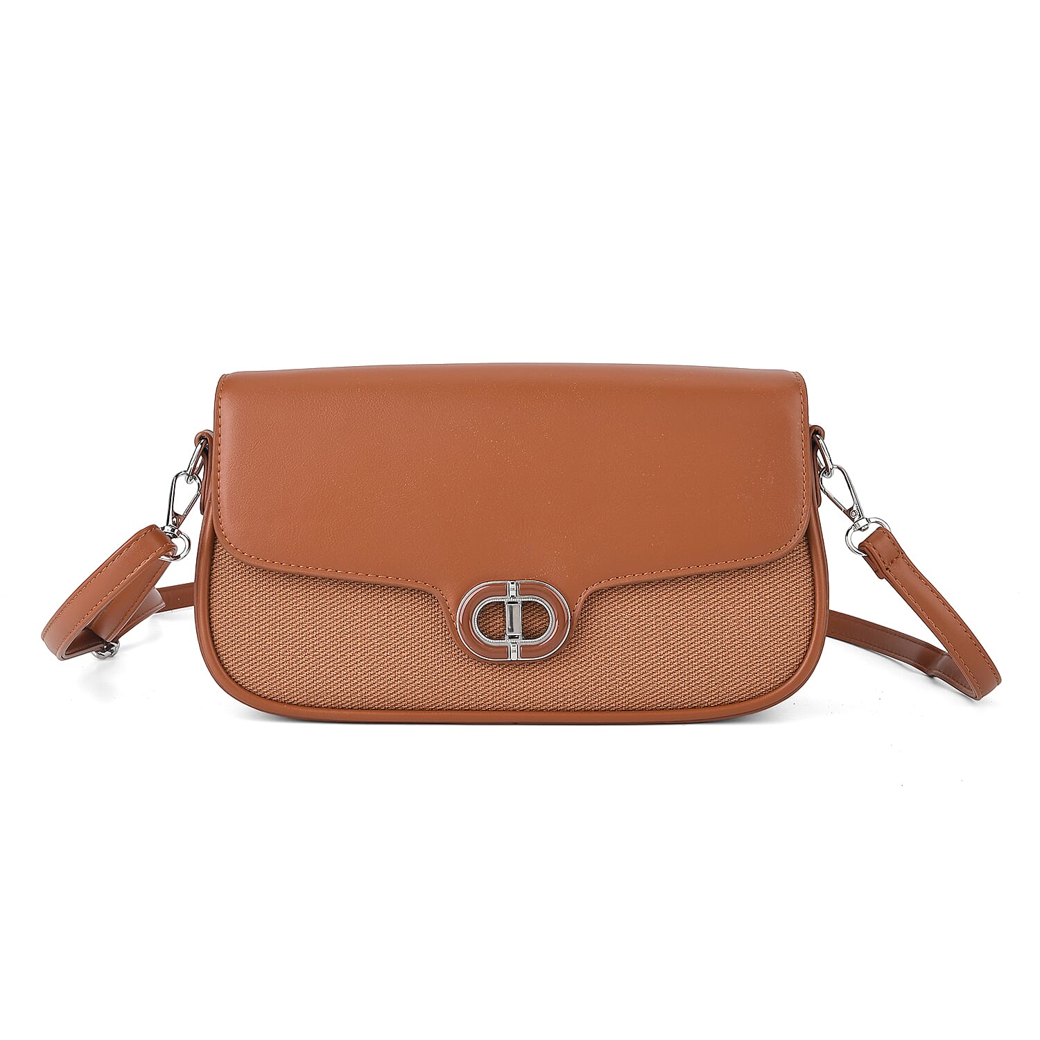 Designer Inspired - Convertible Dual-Strap Convertible Baguette Crossbody & Shoulder Bag - Brown