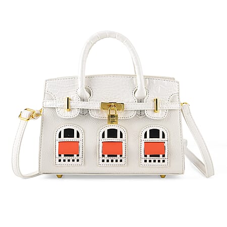 Designer-Inspired Structured Handbag with Crossbody Strap - White Designer-Inspired Structured Handbag with Crossbody Strap - White