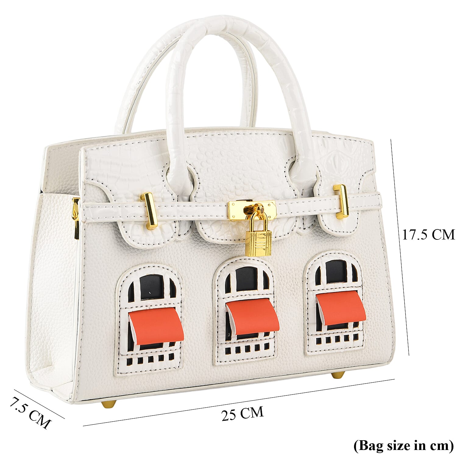 Designer-Inspired Structured Handbag with Crossbody Strap - White