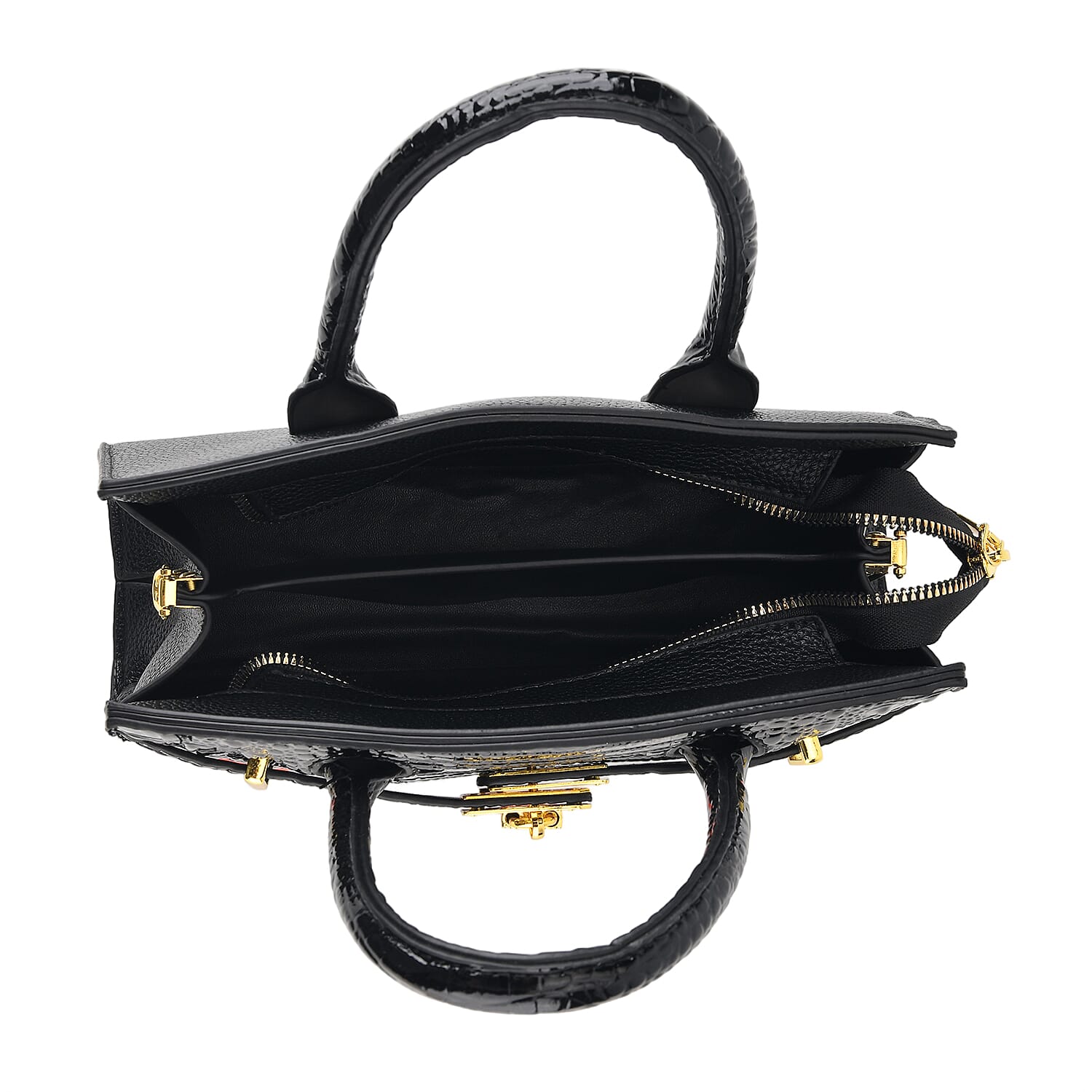 Designer-Inspired Structured Handbag with Crossbody Strap - Black