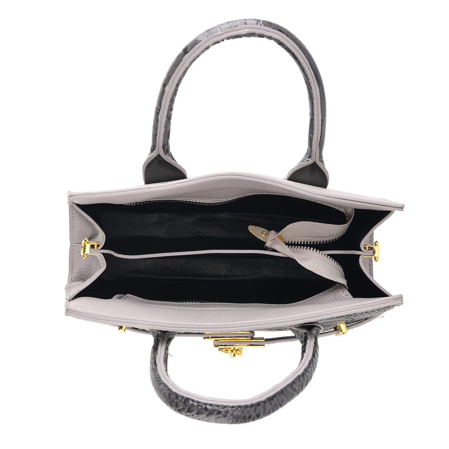 Designer-Inspired Structured Handbag with Crossbody Strap - Grey