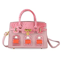 Designer-Inspired Structured Handbag with Crossbody Strap - Grey