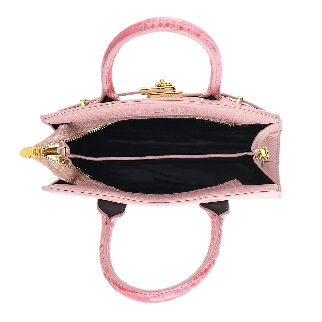 Designer-Inspired Structured Handbag with Crossbody Strap - Pink