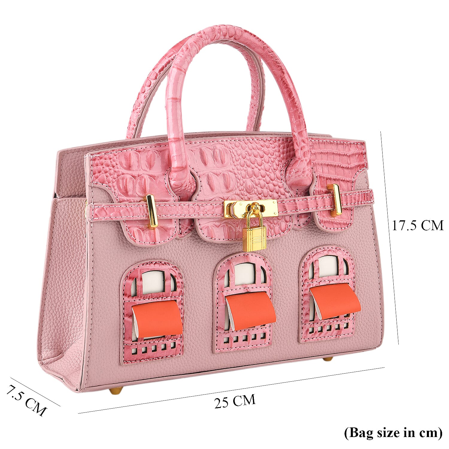 Designer-Inspired Structured Handbag with Crossbody Strap - Pink