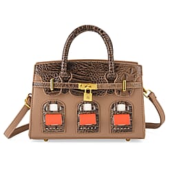 Designer-Inspired Structured Handbag with Crossbody Strap - Grey