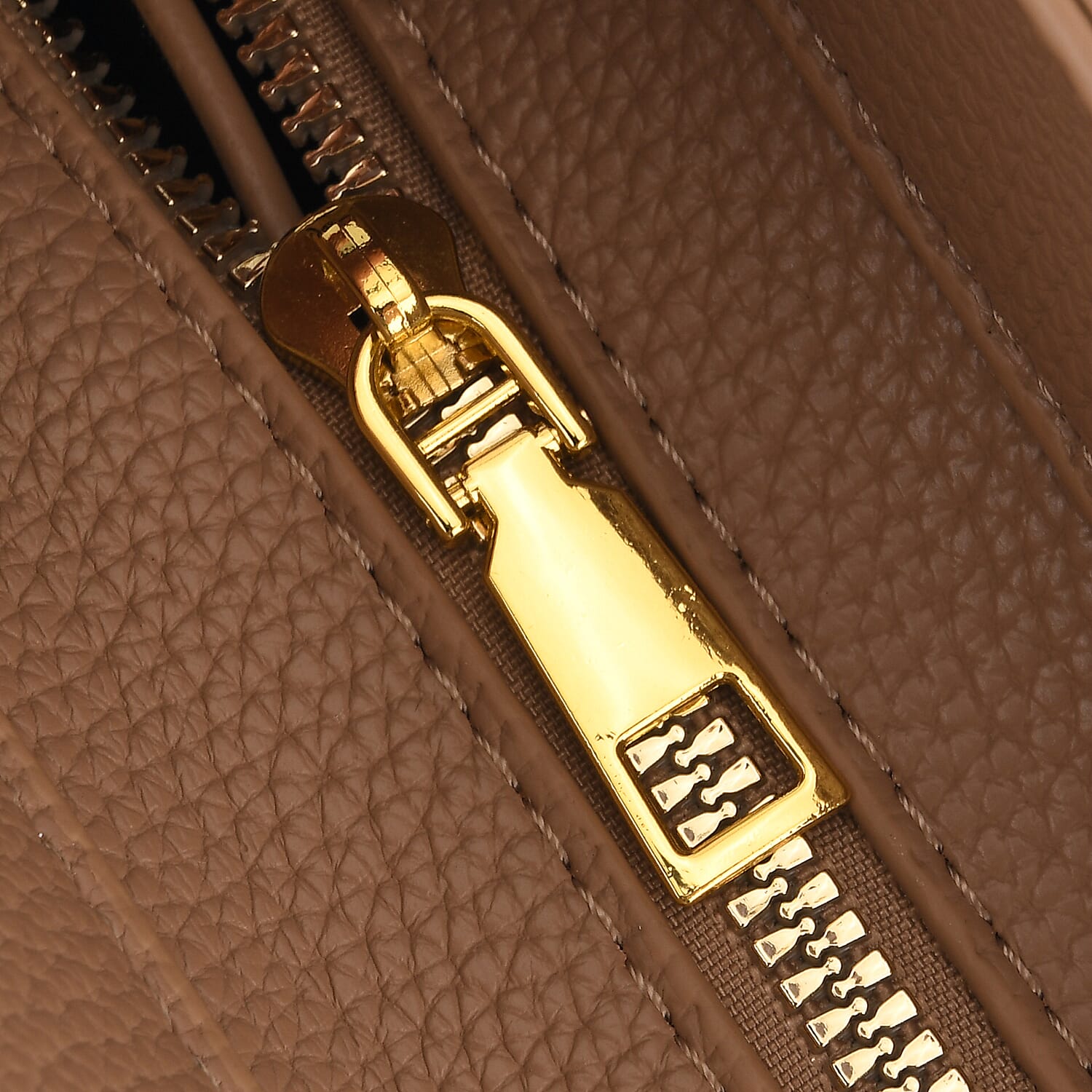 Designer-Inspired Structured Handbag with Crossbody Strap - Light Brown