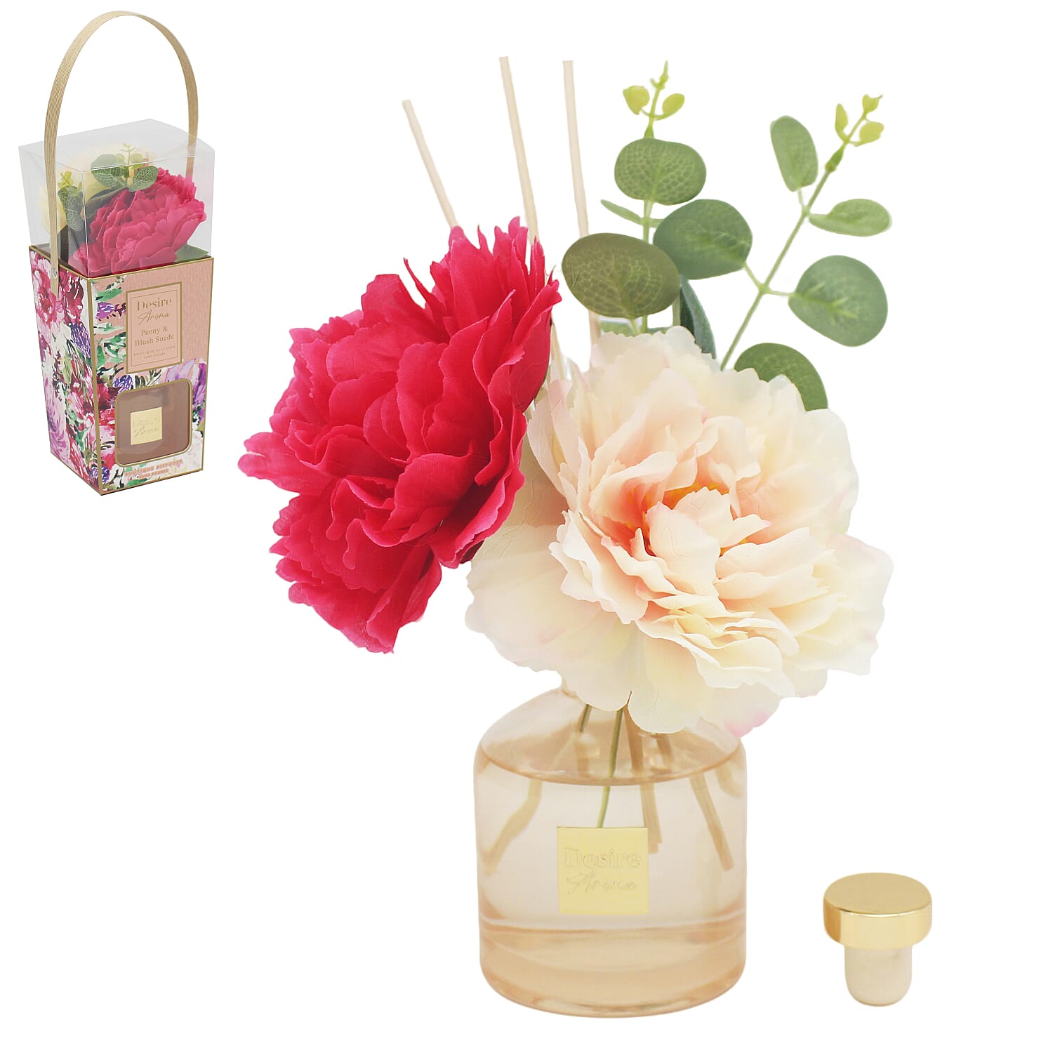 Blush Suede and Peony Reed Diffuser with Faux Flower Gift Set -Green
