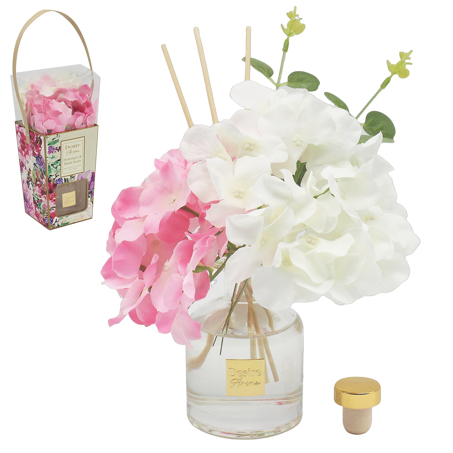Hydrangea & Blush Suede Reed Diffuser with Faux Flower Gift Set - Off-White