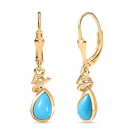 D'Joy Sleeping Beauty Turquoise Dangling Earring with Lever Back in Yellow Gold Plated Sterling Silver 1.41 Ct.