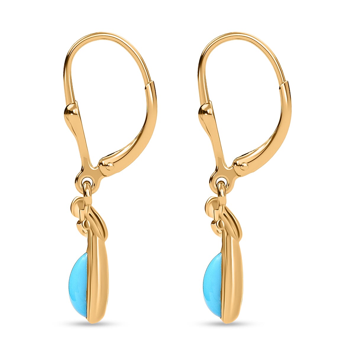 D'Joy Sleeping Beauty Turquoise Dangling Earring with Lever Back in Yellow Gold Plated Sterling Silver 1.41 Ct.