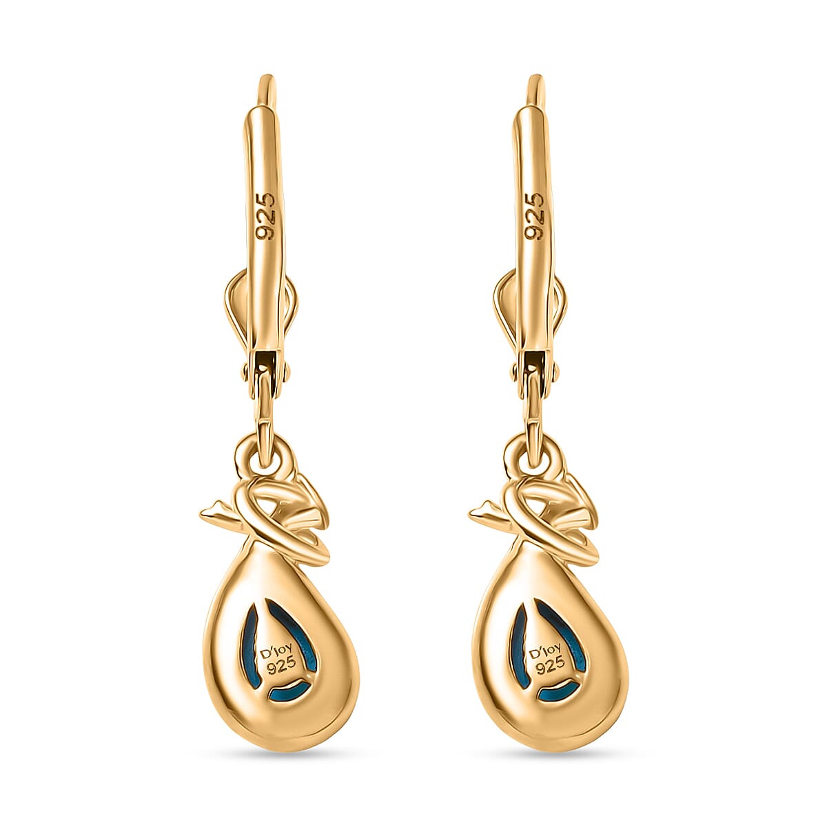 D'Joy Sleeping Beauty Turquoise Dangling Earring with Lever Back in Yellow Gold Plated Sterling Silver 1.41 Ct.