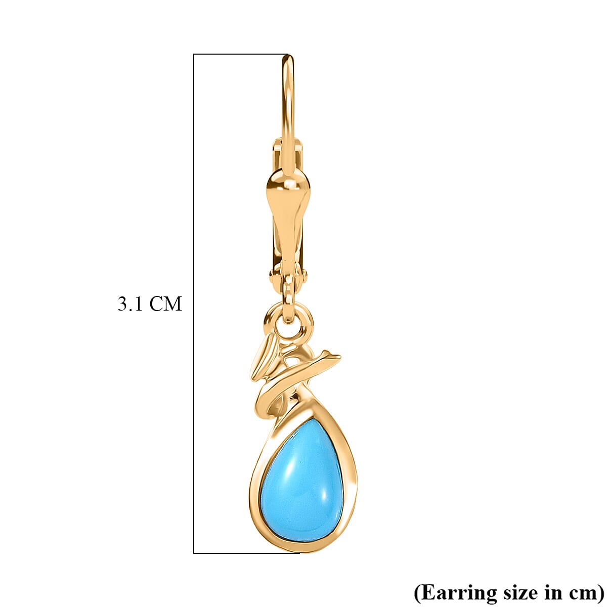 D'Joy Sleeping Beauty Turquoise Dangling Earring with Lever Back in Yellow Gold Plated Sterling Silver 1.41 Ct.