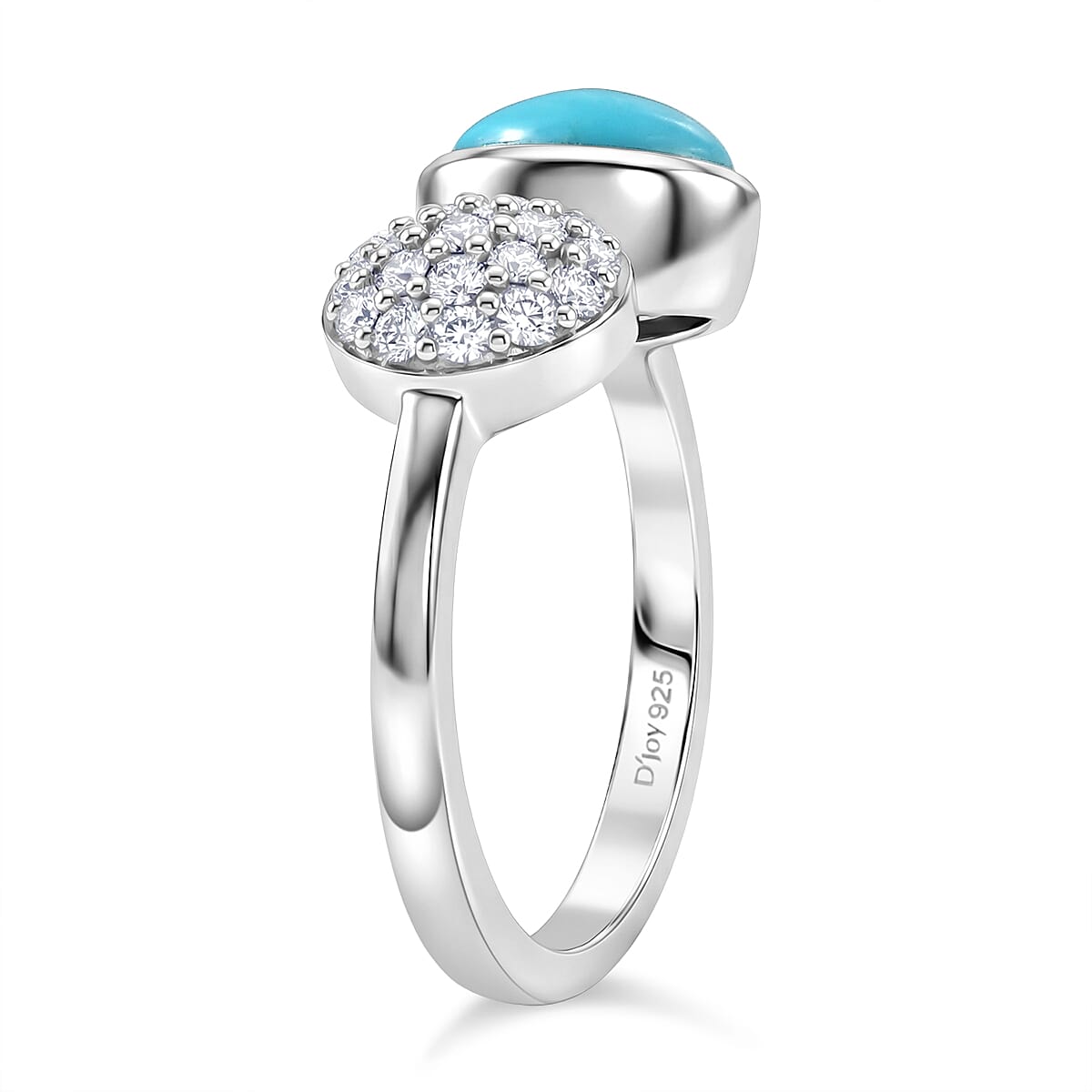 D'Joy Sleeping Beauty Turquoise & Moissanite Toi et moi Ring in Rhodium Overlay Sterling Silver 1.55 Ct.