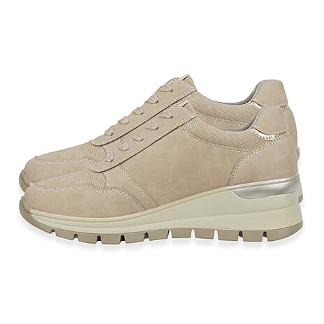 Ladies Dawlish Sports Luxe Sneakers With Lace-Up & Side Zip Closure (Size 5) - Beige
