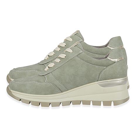 Ladies Dawlish Sports Luxe Sneakers With Lace-Up & Side Zip Closure (Size 5) - Moss