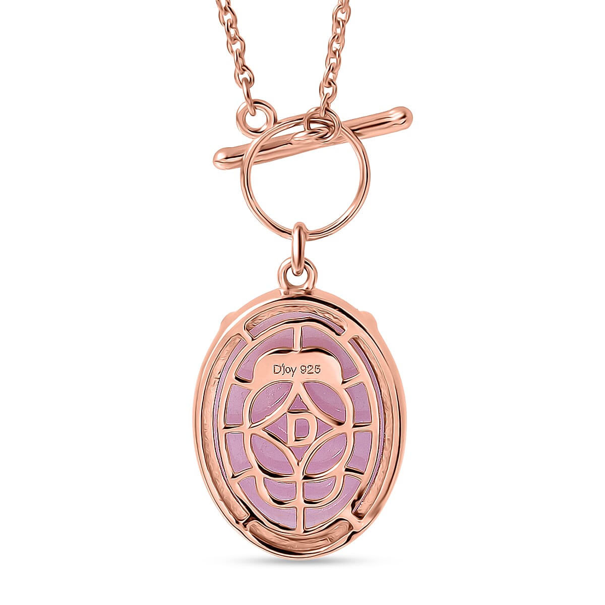 D'Joy Natural Kunzite Oval Cut Solitaire Necklace (Size - 20) in Rose Gold Plated Sterling Silver  21.67 Ct.