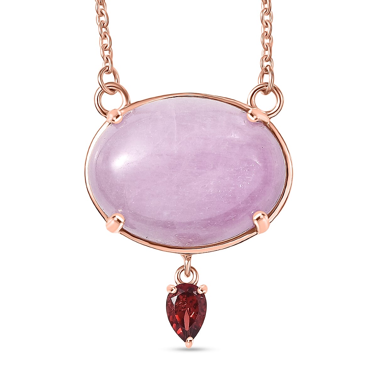 D'Joy Natural Kunzite & Red Garnet Necklace (Size - 20) with Lobster Clasp in Rose Gold Plated Sterling Silver 23.04 Ct.
