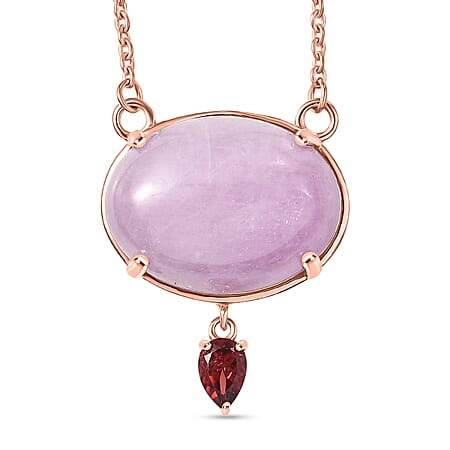 D'Joy Natural Kunzite & Red Garnet Necklace (Size - 20) with Lobster Clasp in Rose Gold Plated Sterling Silver 23.04 Ct.
