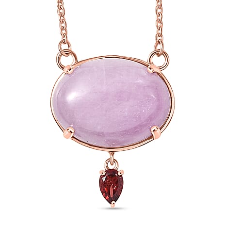 D'Joy Natural Kunzite & Red Garnet Necklace (Size - 20) with Lobster Clasp in Rose Gold Plated Sterling Silver 23.04 Ct.
