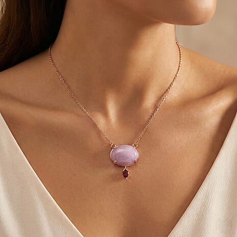 D'Joy Natural Kunzite & Red Garnet Necklace (Size - 20) with Lobster Clasp in Rose Gold Plated Sterling Silver 23.04 Ct.