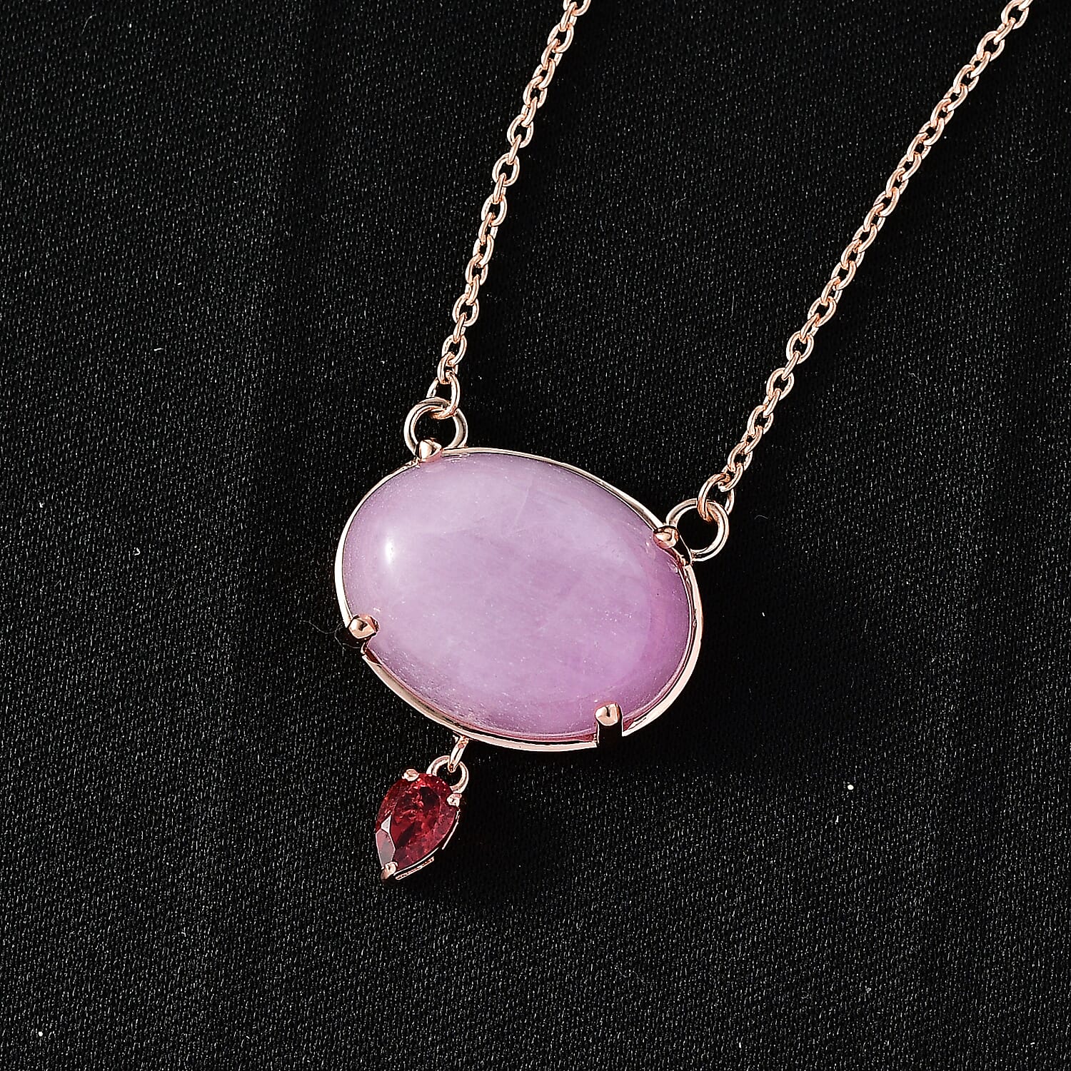 D'Joy Natural Kunzite & Red Garnet Necklace (Size - 20) with Lobster Clasp in Rose Gold Plated Sterling Silver 23.04 Ct.