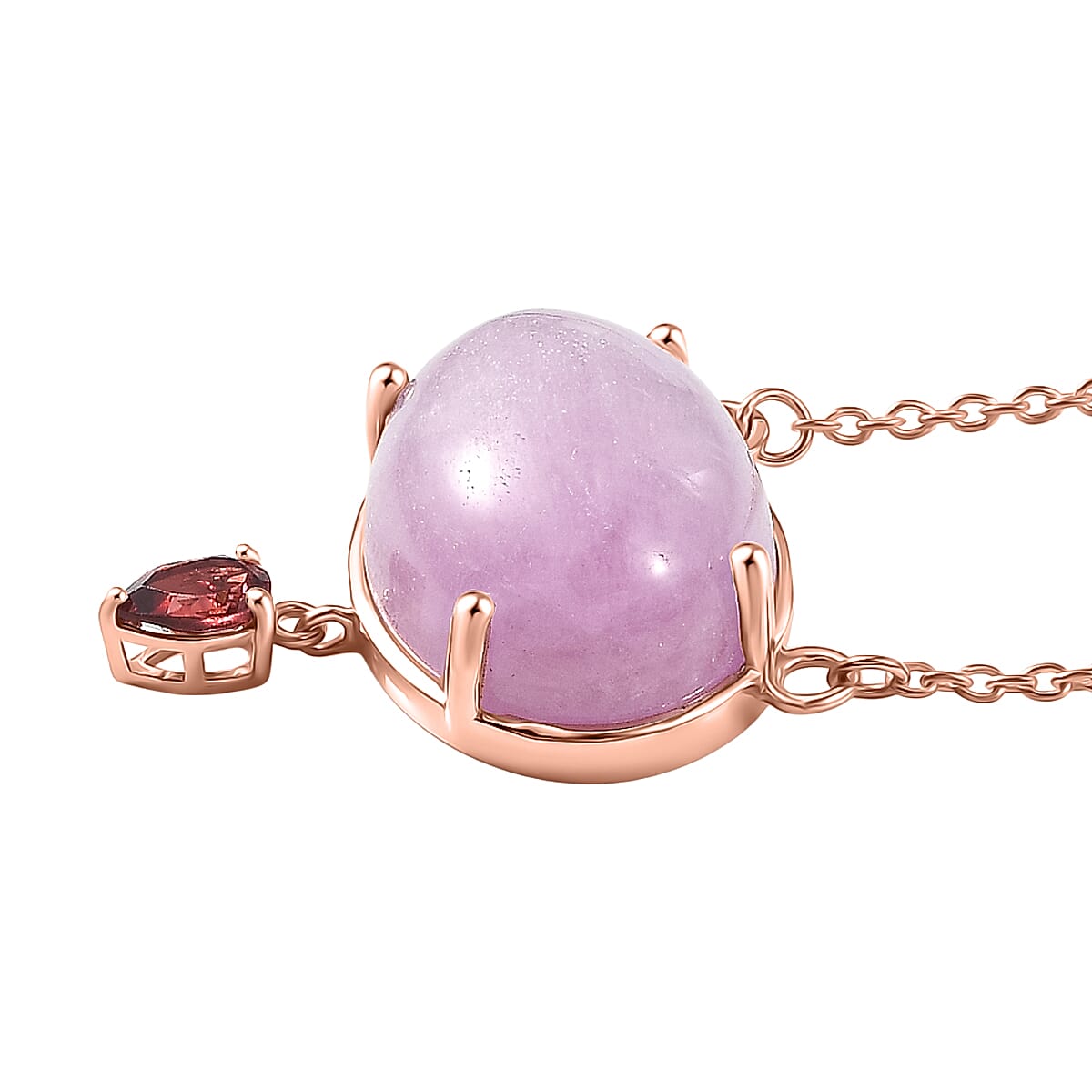 D'Joy Natural Kunzite & Red Garnet Necklace (Size - 20) with Lobster Clasp in Rose Gold Plated Sterling Silver 23.04 Ct.