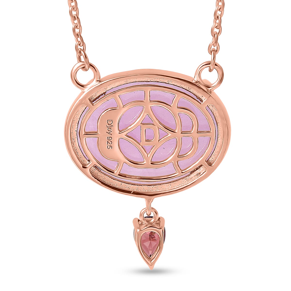 D'Joy Natural Kunzite & Red Garnet Necklace (Size - 20) with Lobster Clasp in Rose Gold Plated Sterling Silver 23.04 Ct.