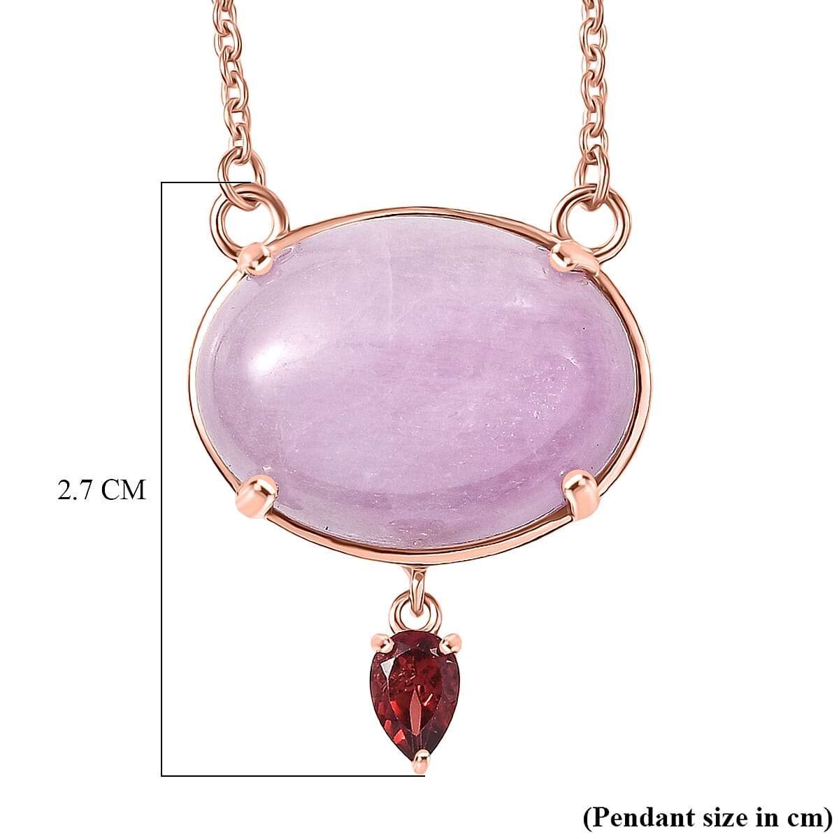 D'Joy Natural Kunzite & Red Garnet Necklace (Size - 20) with Lobster Clasp in Rose Gold Plated Sterling Silver 23.04 Ct.
