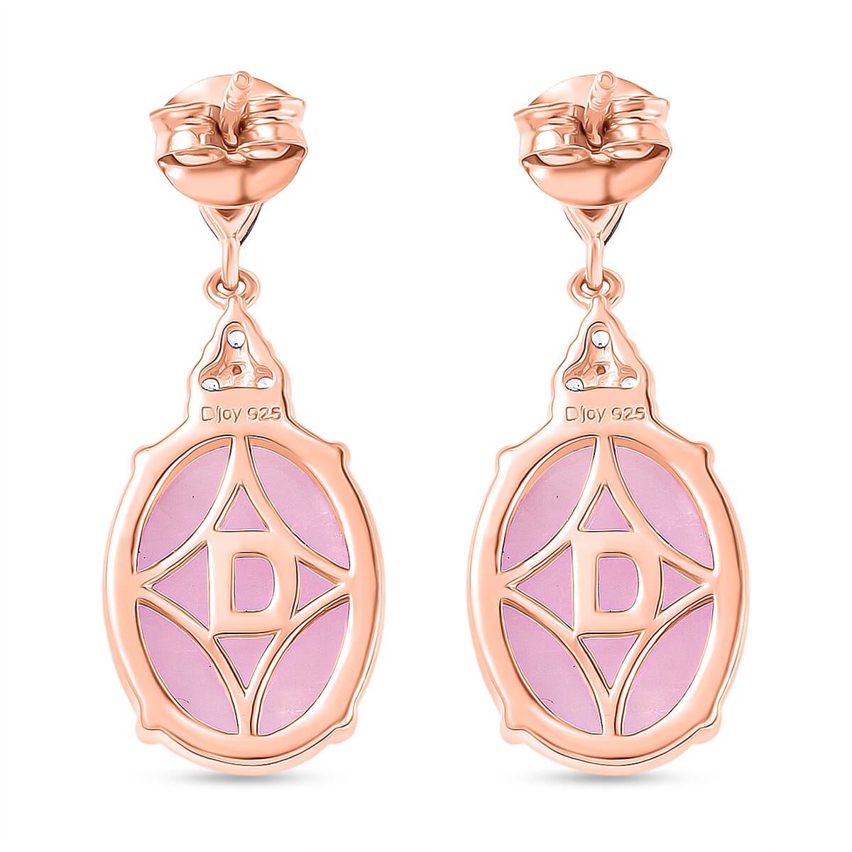 D'Joy Natural Kunzite, Red Garnet & White Zircon Dangling Earring with Push Back in Rose Gold Plated Sterling Silver 13.55 Ct.