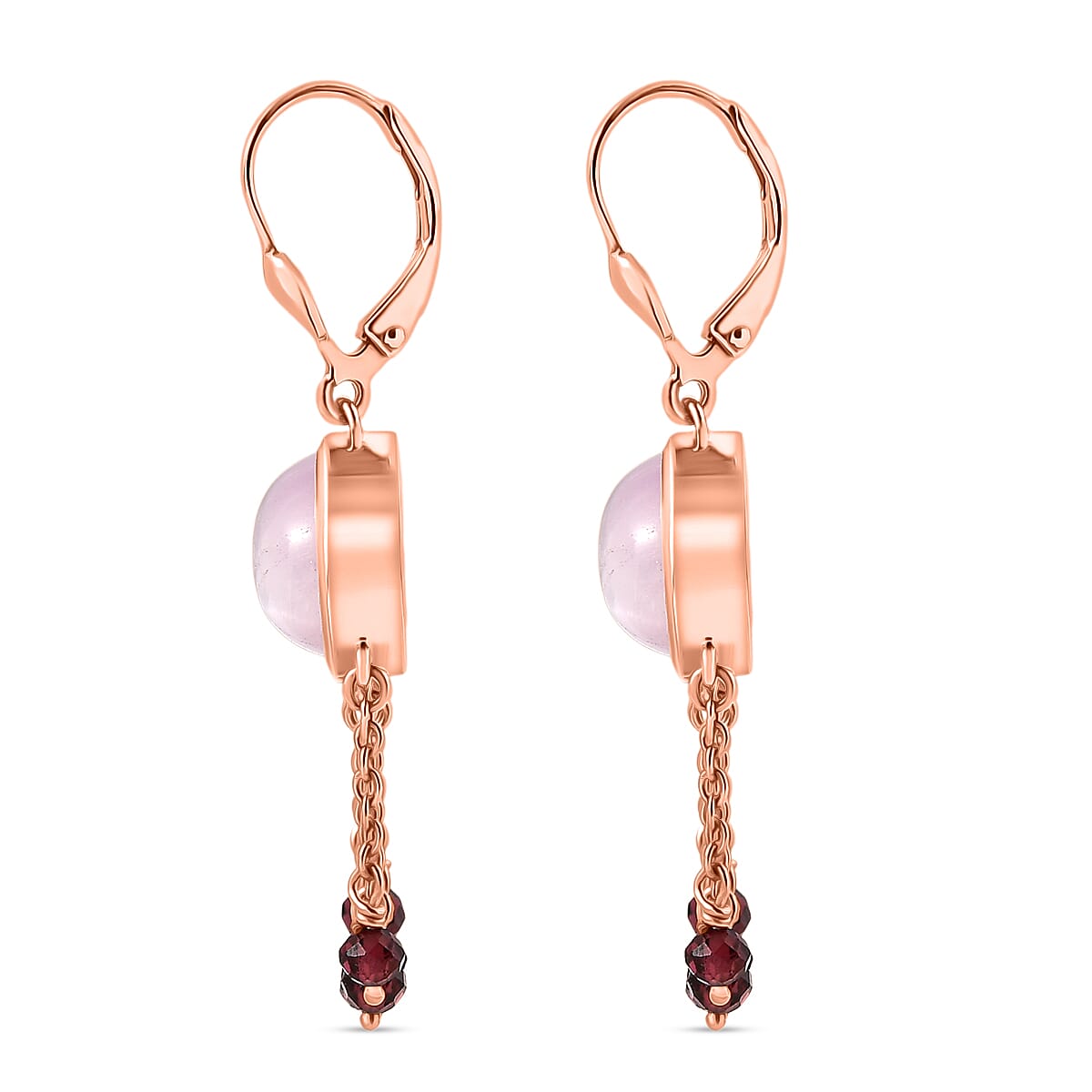 D'Joy Natural Kunzite & Red Garnet Earring with Lever Back in Rose Gold Plated Sterling Silver 15.73 Ct.