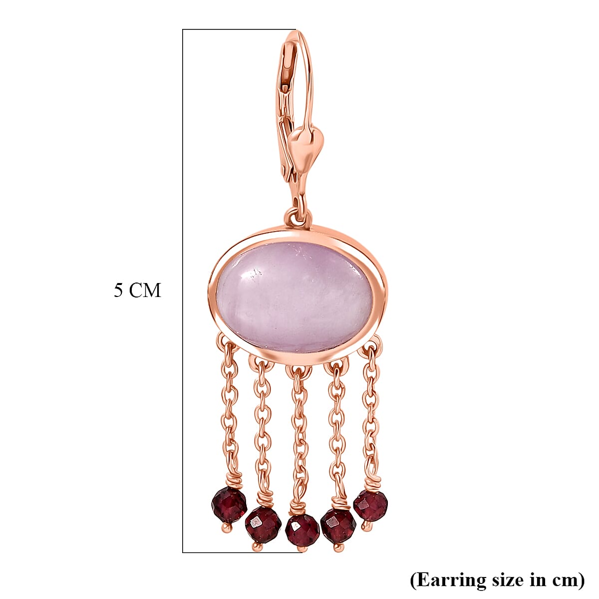 D'Joy Natural Kunzite & Red Garnet Earring with Lever Back in Rose Gold Plated Sterling Silver 15.73 Ct.