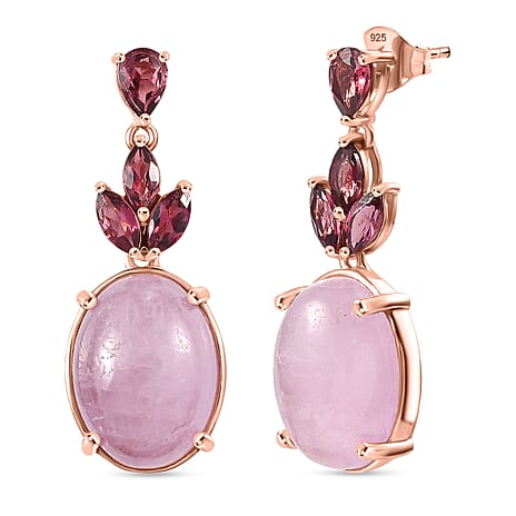 D'Joy Natural Kunzite & Orissa Rose Garnet Dangling Earring with Push Back in Rose Gold Plated Sterling Silver 24.82 Ct.