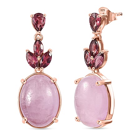D'Joy Natural Kunzite & Orissa Rose Garnet Dangling Earring with Push Back in Rose Gold Plated Sterling Silver 24.82 Ct. D'Joy Natural Kunzite & Orissa Rose Garnet Dangling Earring with Push Back in Rose Gold Plated Sterling Silver 24.82 Ct.