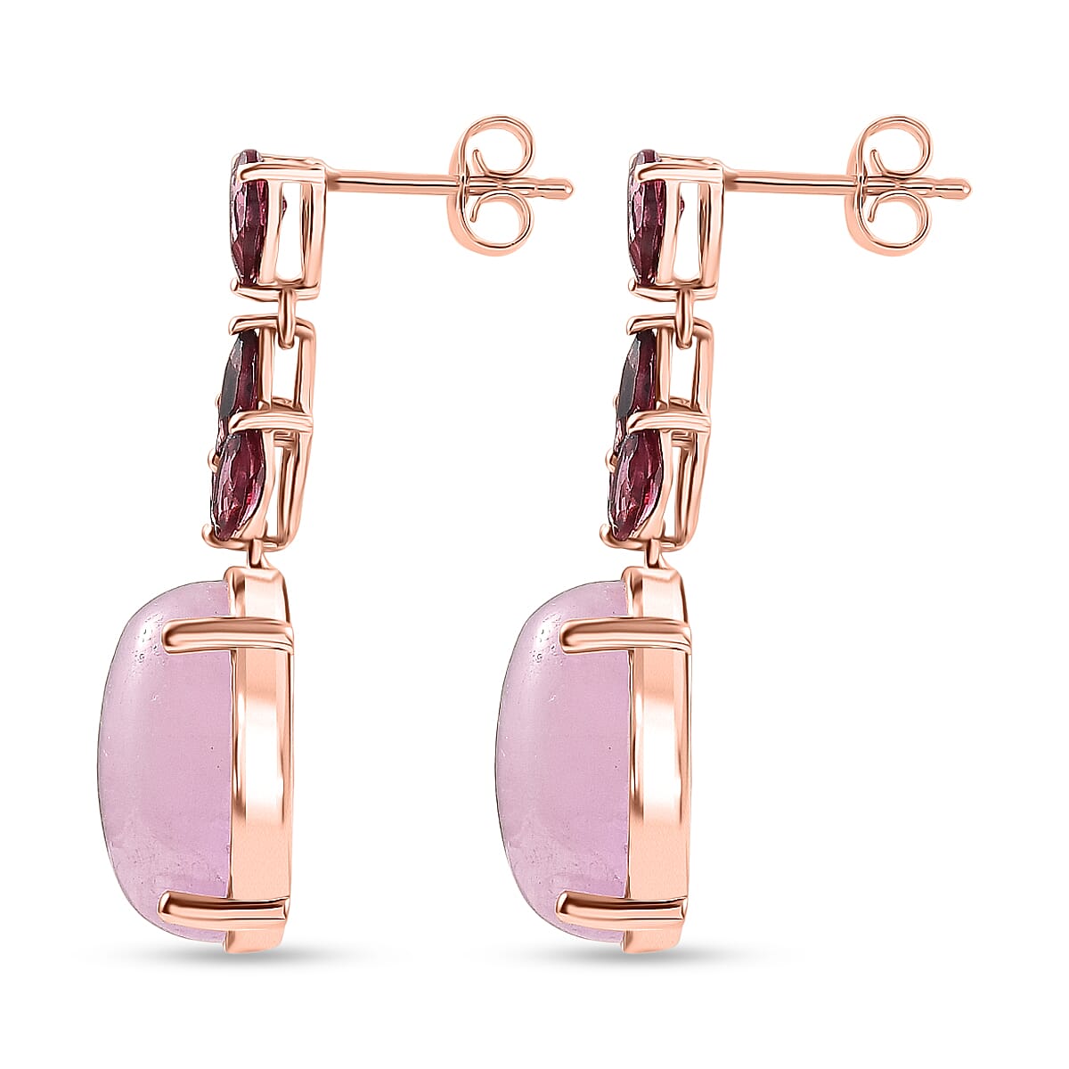 D'Joy Natural Kunzite & Orissa Rose Garnet Dangling Earring with Push Back in Rose Gold Plated Sterling Silver 24.82 Ct.