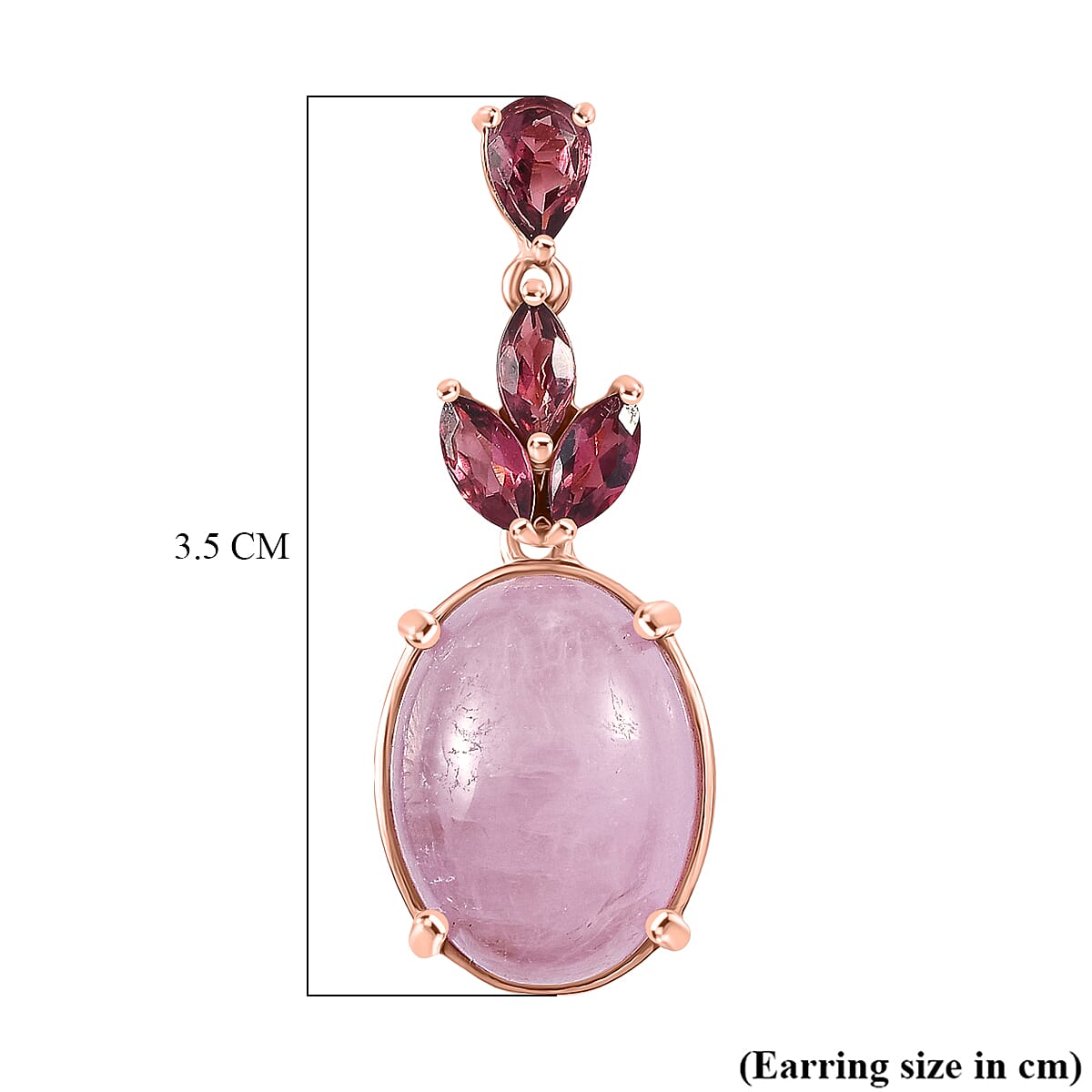 D'Joy Natural Kunzite & Orissa Rose Garnet Dangling Earring with Push Back in Rose Gold Plated Sterling Silver 24.82 Ct.